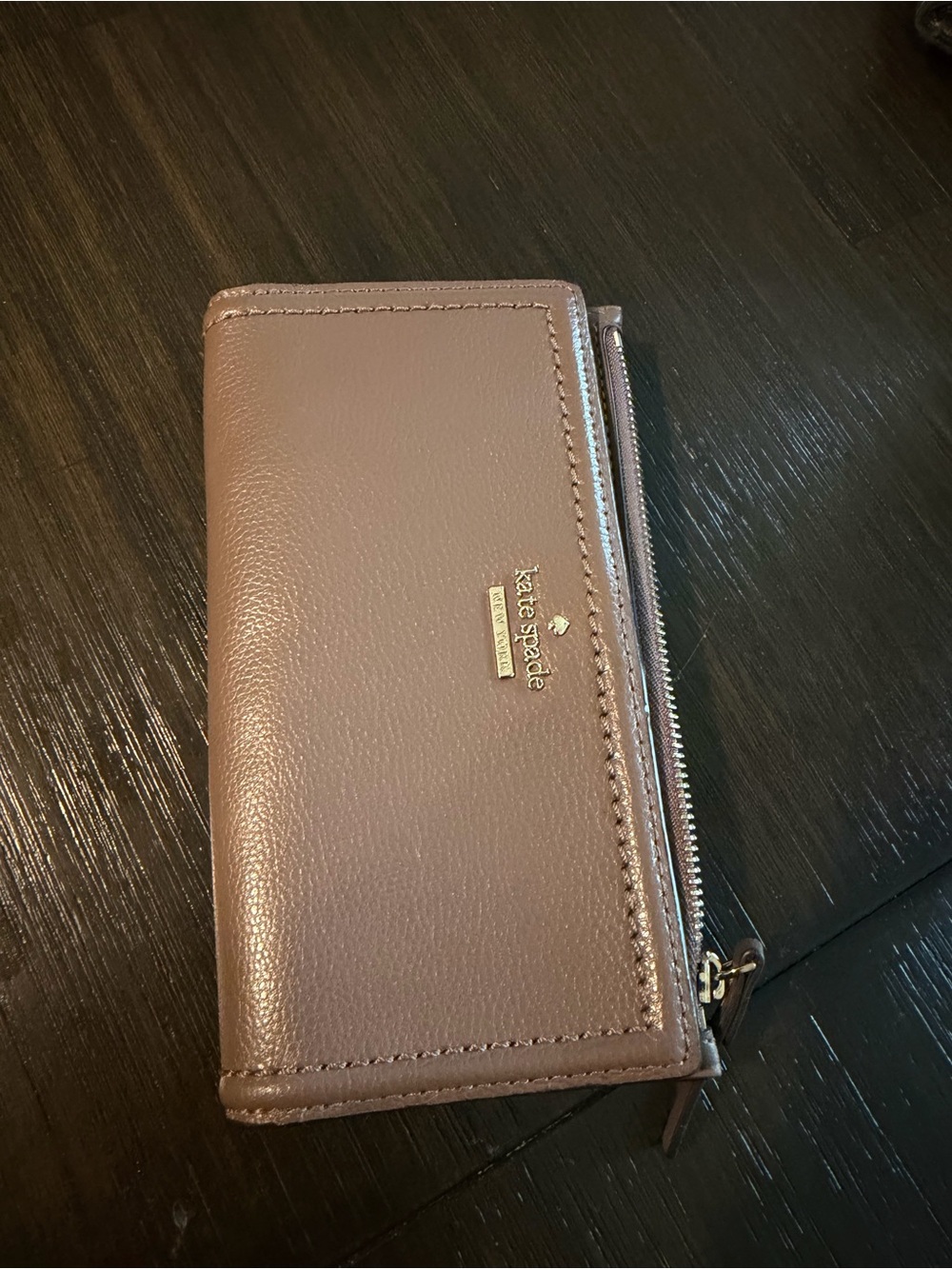 kate spade Leather Zip Wallet in Mauve Taupe